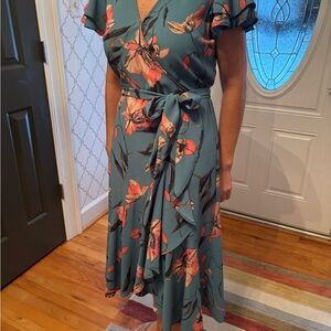 a new day Teal and Coral Floral Midi Dress